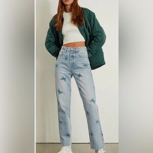 PacSun Light Blue Dad Jeans with Turquoise Butterfly Embroidery
